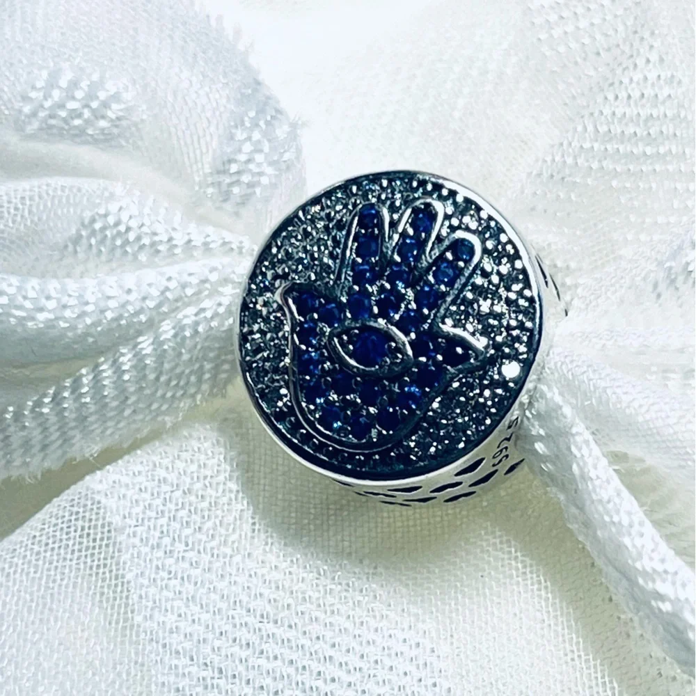 🧿✨ NWOT Blue Evil Eye Hamsa Hand Charm – 925 Sterling Silver 💙